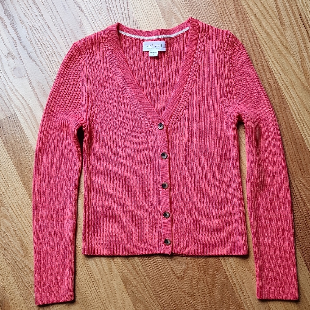 Velvet Women's Melon Pink Cardigan Sweater, Size Small